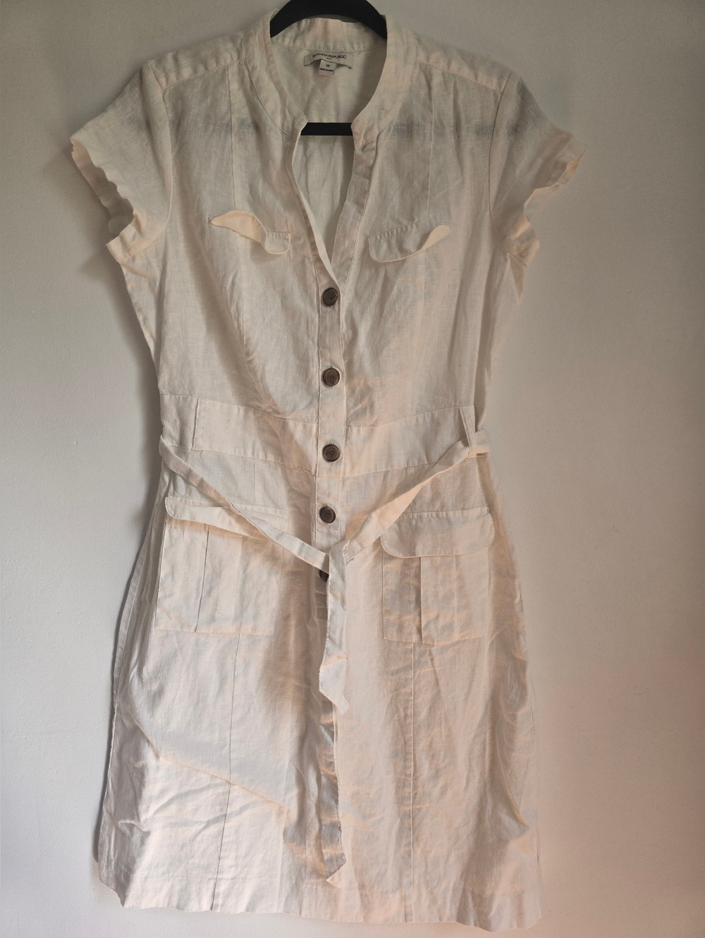 Banana Republic Linen Blend Dress Light Cream Button-Front Shirt Dress